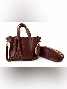 Portland Leather Goods - Lola tote, tassel, makeup bag and taco keychain
